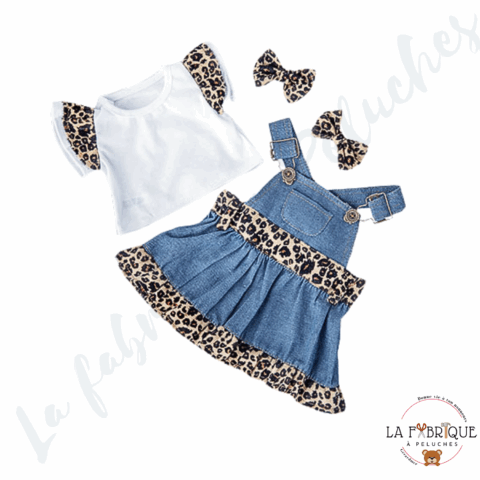 Tenue Robe en Jean + tee-shirt LEOPARD