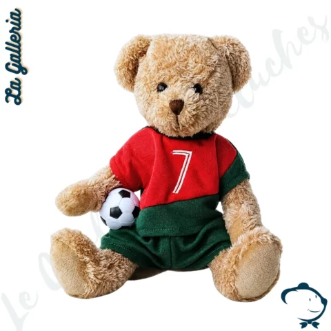 Peluche ours Enzo La Galleria joueur de football rouge