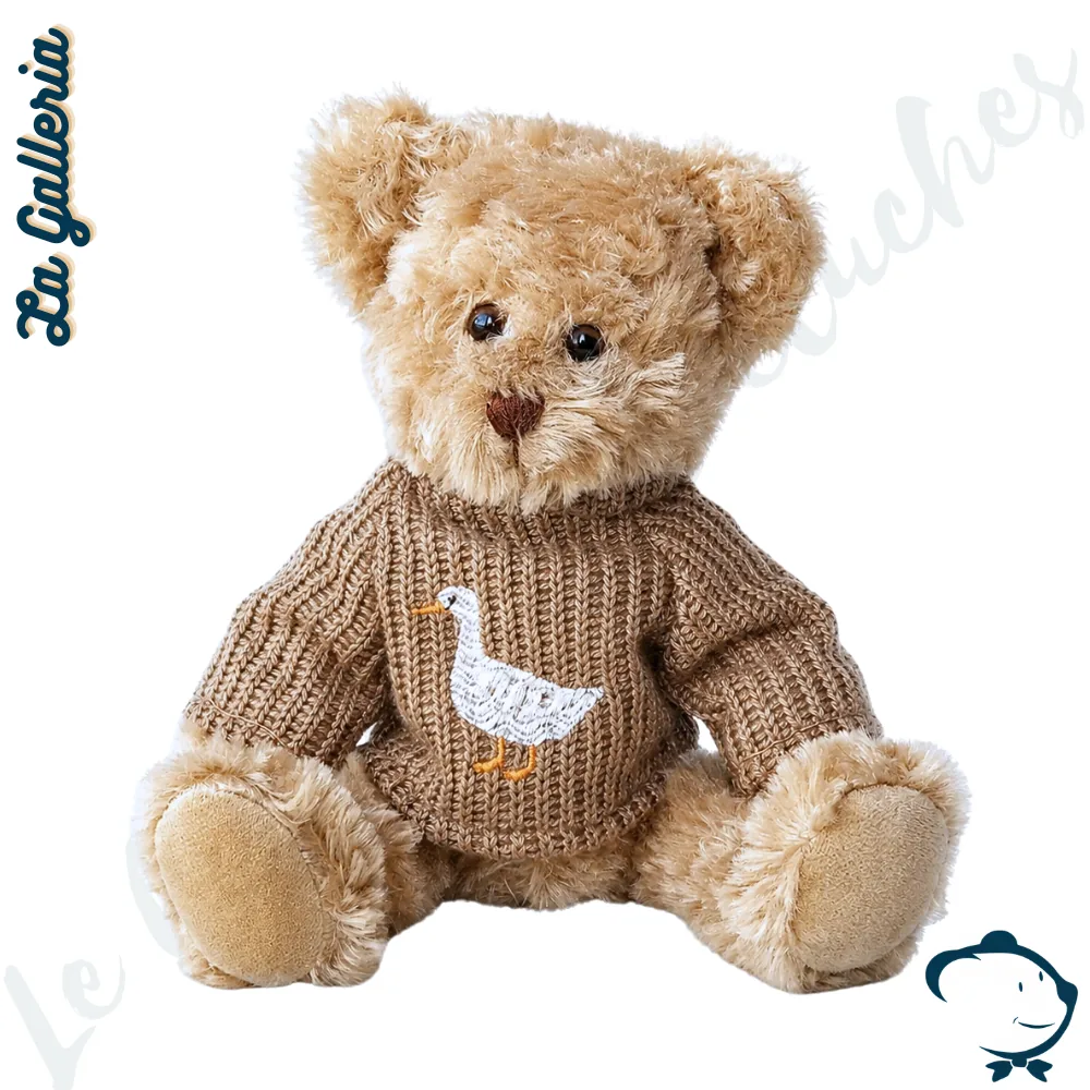 Peluche ours Léon La Galleria avec pull oie brodée