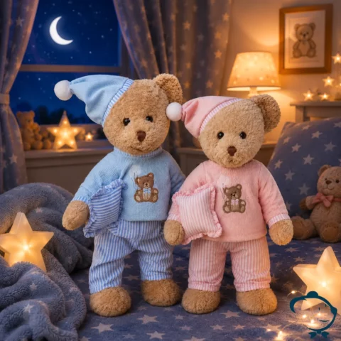 Peluche ours Rosalie & Celestin La Galleria pyjama avec coussin