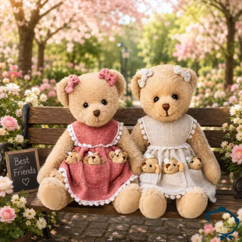 Peluche ours La Galleria avec trois bébés ours