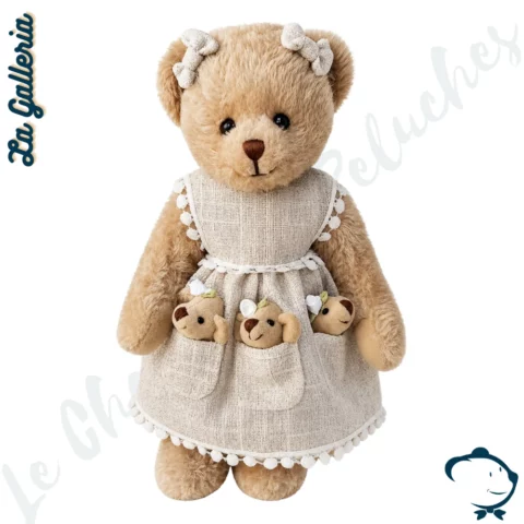 Peluche ours Adélie La Galleria avec trois bébés ours