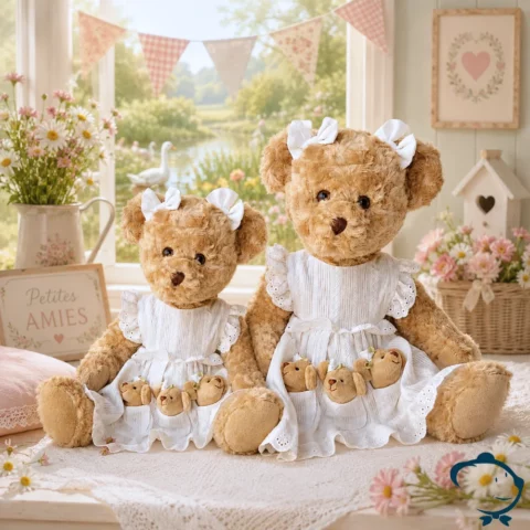 Peluche ours Apolline La Galleria avec trois bébés ours