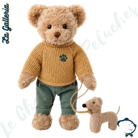 Peluche ours Bastien La Galleria avec petit chien en peluche