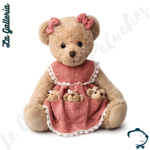 Peluche ours Camélia La Galleria avec trois bébés ours