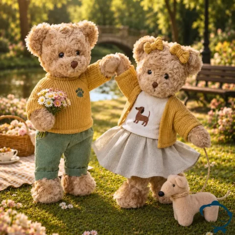Peluche ours Léonie & Bastien La Galleria avec petit chien en peluche