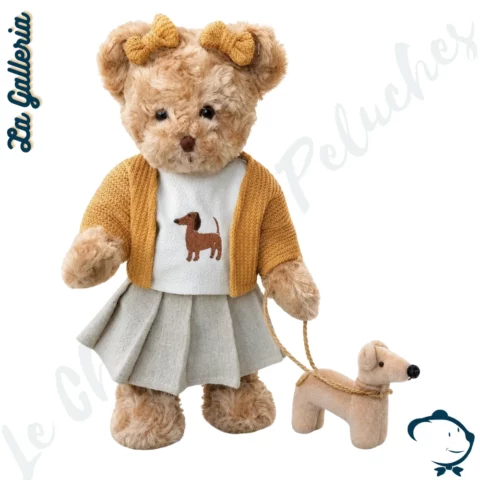 Peluche ours Léonie La Galleria avec petit chien en peluche
