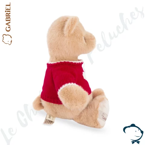 Peluche ours Fodil Gabriel 25 cm avec pull rouge et cœur blanc