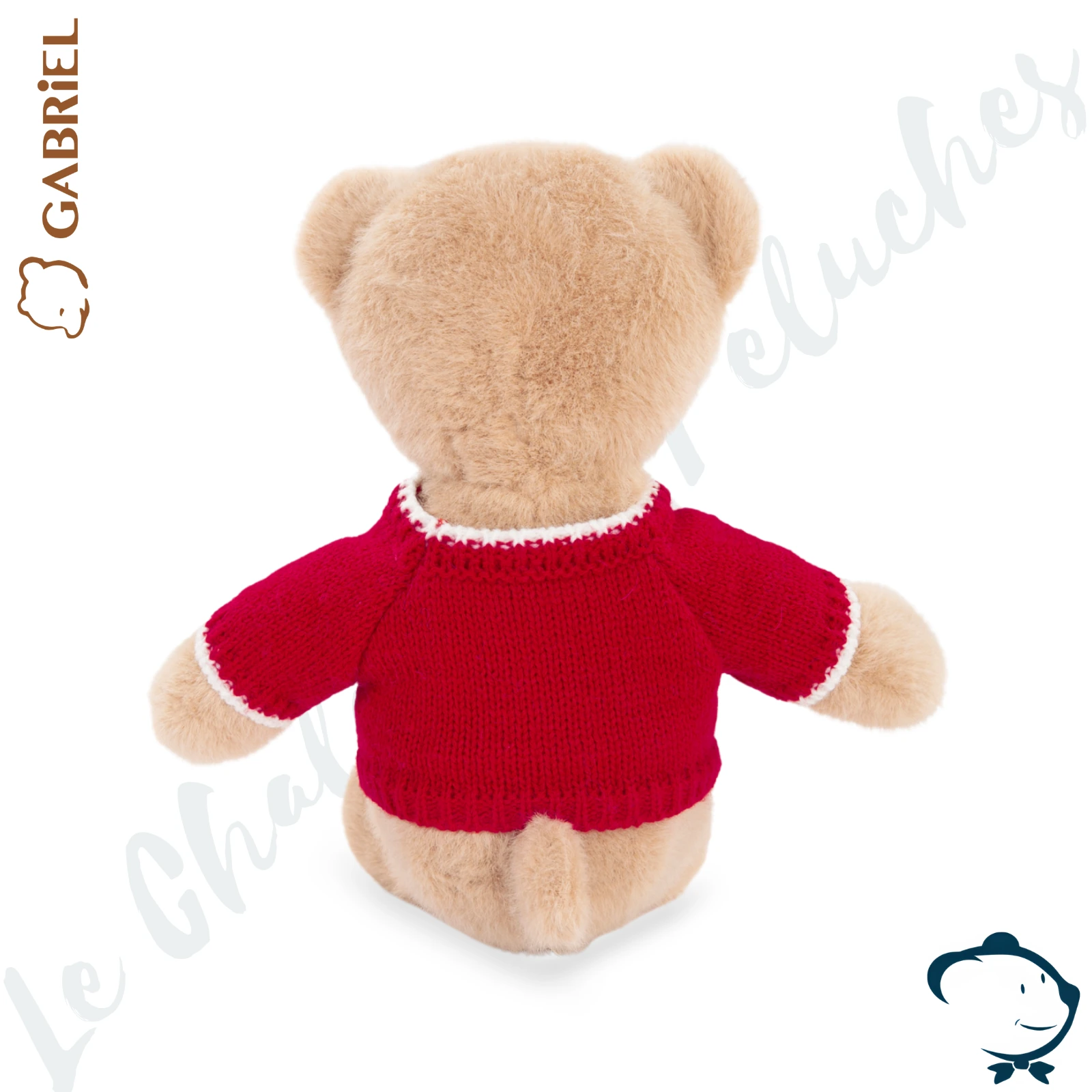 Peluche ours Fodil Gabriel 25 cm avec pull rouge et cœur blanc