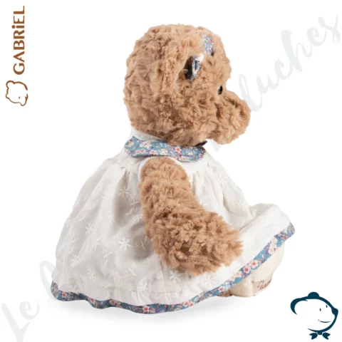 Peluche ours Maya Gabriel 28 cm avec robe blanche à fleurs
