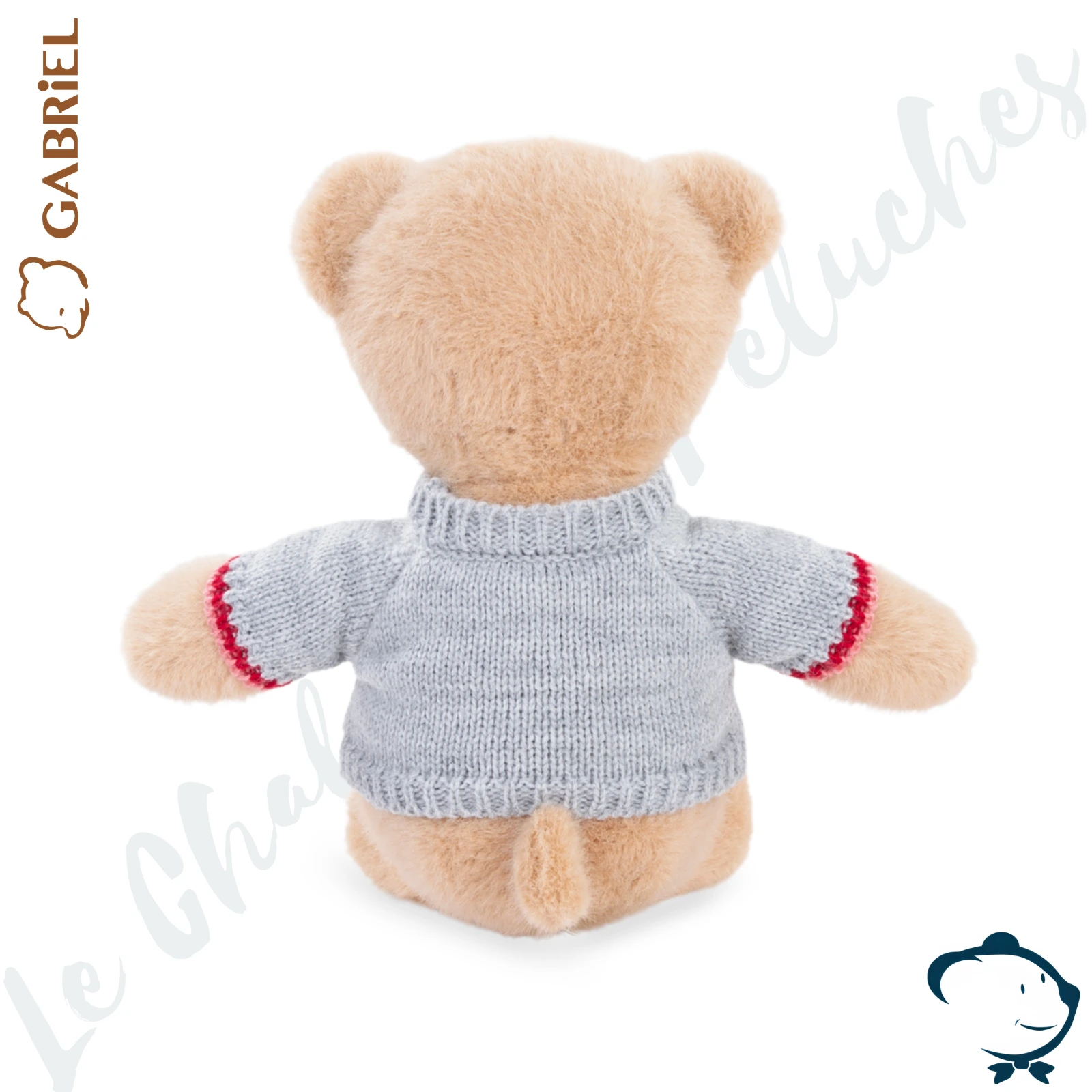 Peluche ours Neuveux Gabriel 25 cm avec pull gris et cœur rouge