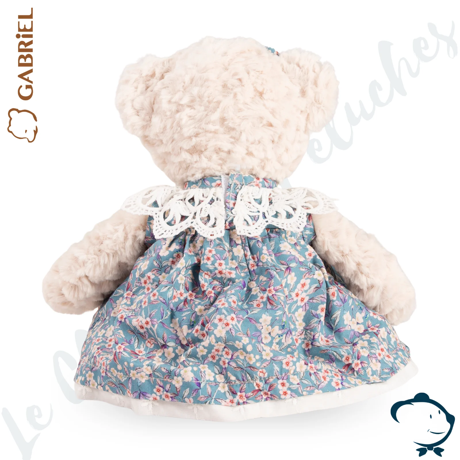 Peluche ours Julia Gabriel 28 cm avec robe à fleurs
