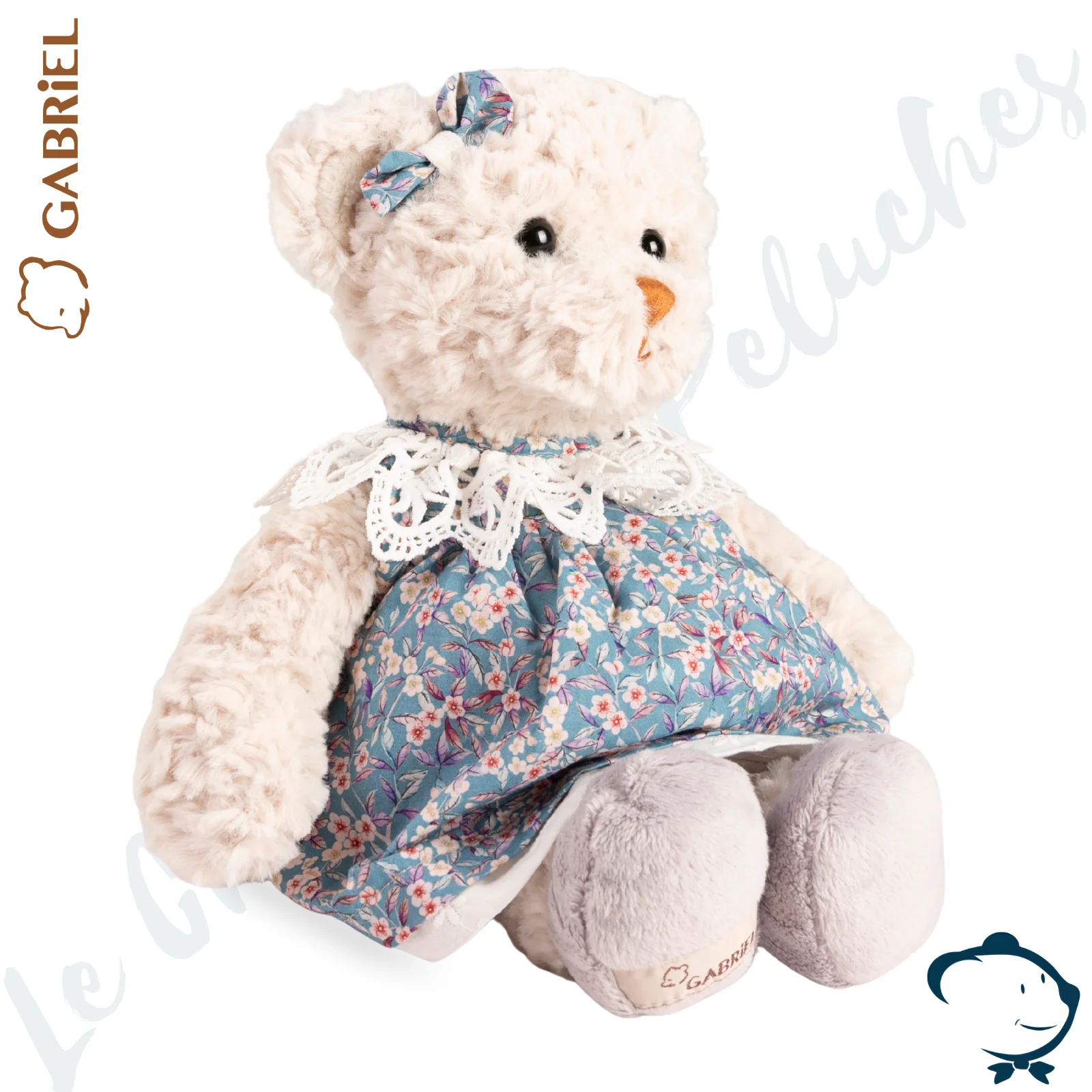 Peluche ours Julia Gabriel 28 cm avec robe à fleurs