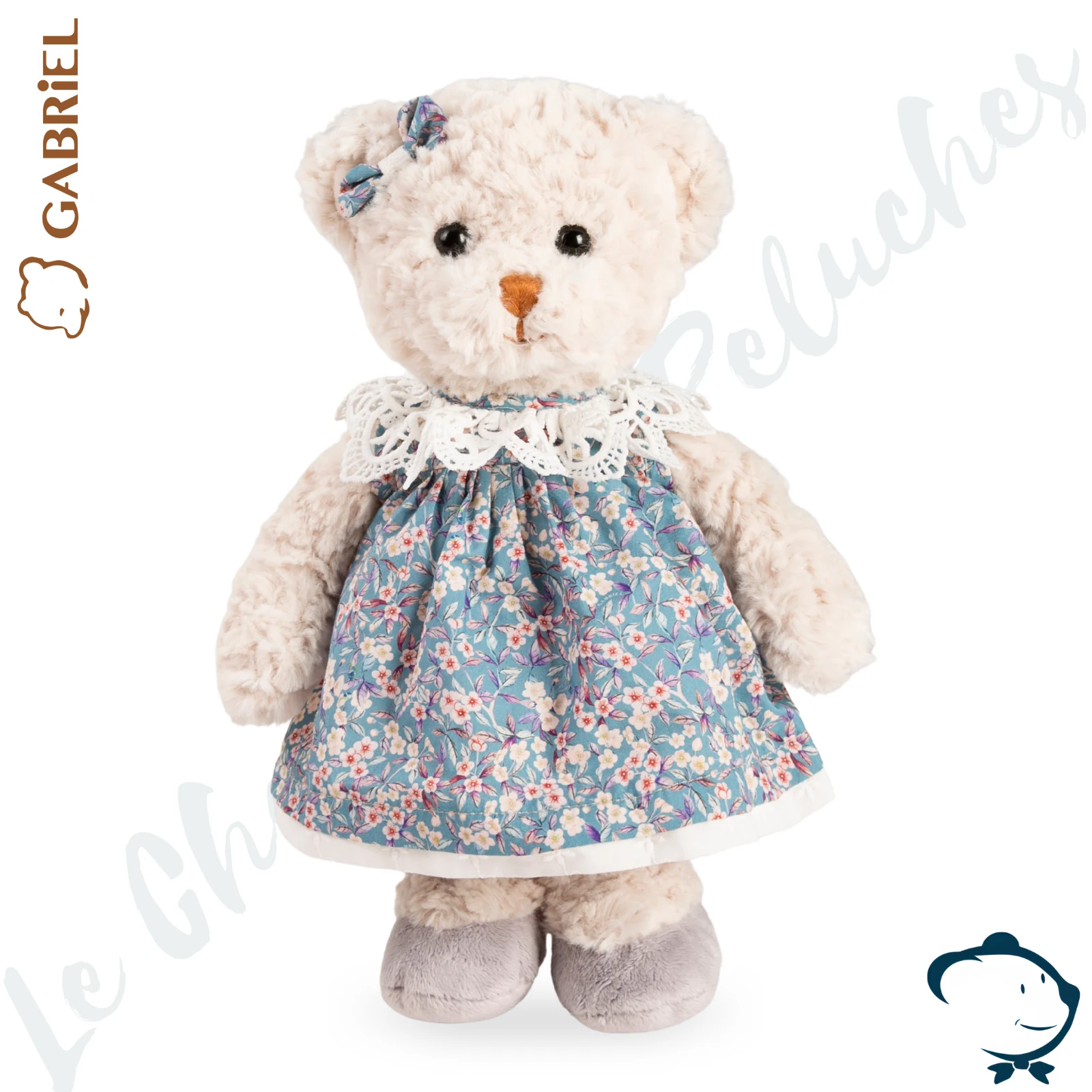 Peluche ours Julia Gabriel 28 cm avec robe à fleurs