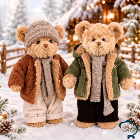 Peluche ours Liam & Léo Bukowski 35 cm au pelage miel tenue d'hiver édition collector