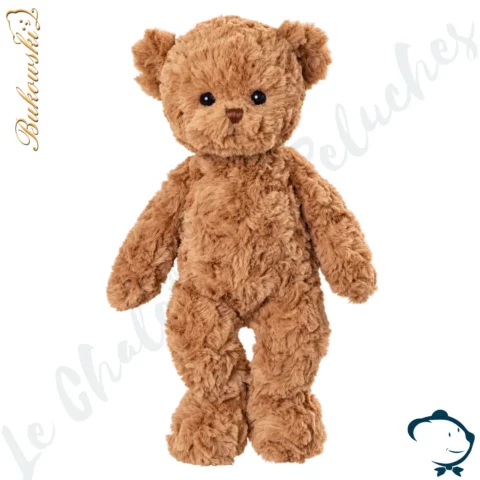 Peluche ours Happy Mavi Bukowski 35 cm au pelage miel bouclé et doux.