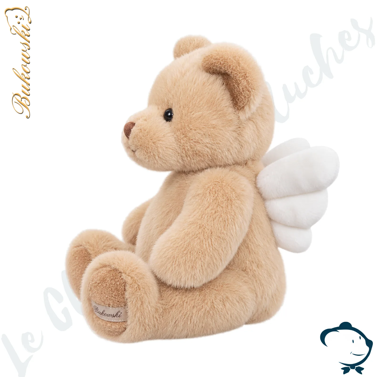 Peluche ours ange Rafael Bukowski 18 cm au pelage beige miel avec ailes blanches.