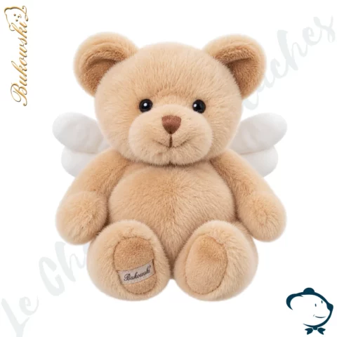 Peluche ours ange Rafael Bukowski 18 cm au pelage beige miel avec ailes blanches.