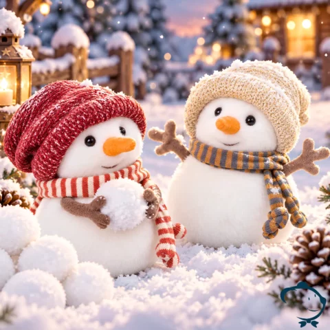Peluche bonhomme de neige Jimmy the Little Snowman Bukowski 15 cm disponible avec bonnet écru ou rouge et écharpe assortie.