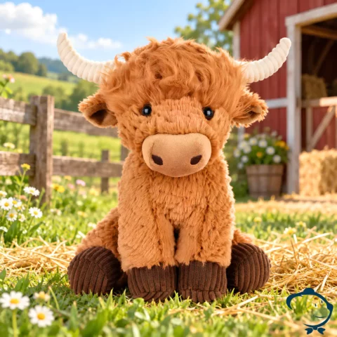 Peluche vache écossaise Highland Doudou et Compagnie 30 cm au long pelage roux
