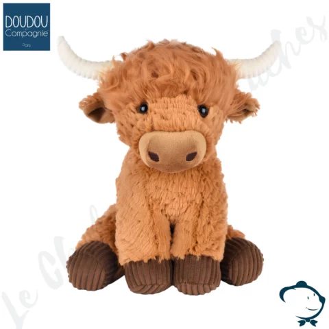 Peluche vache écossaise Highland Doudou et Compagnie 30 cm au long pelage roux