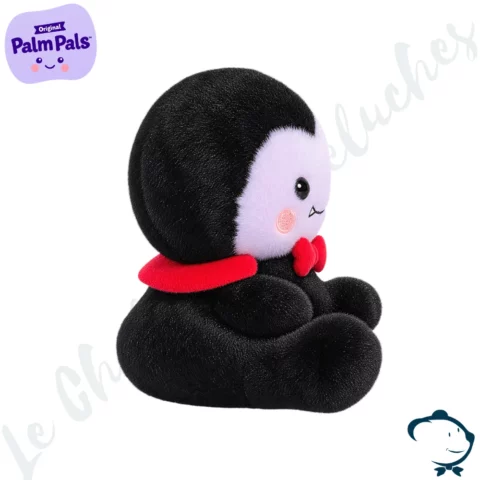 Peluche Viktor Vampire Palm Pals noire et blanche avec nœud papillon rouge