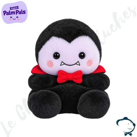 Peluche Viktor Vampire Palm Pals noire et blanche avec nœud papillon rouge